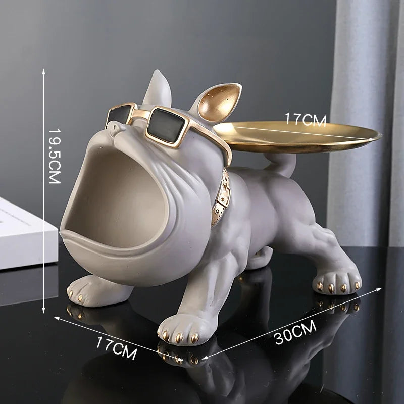 Figurine Bouledogue En Résine Avec Plateau Décor Maison
