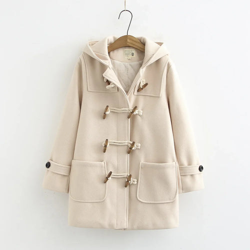 Manteau Long En Laine Avec Boutons En Bois Et Poches