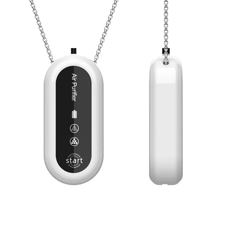 Purificateur d'air portable à suspendre LSDLBoutique, corps blanc avec panneau noir et chaîne métallique