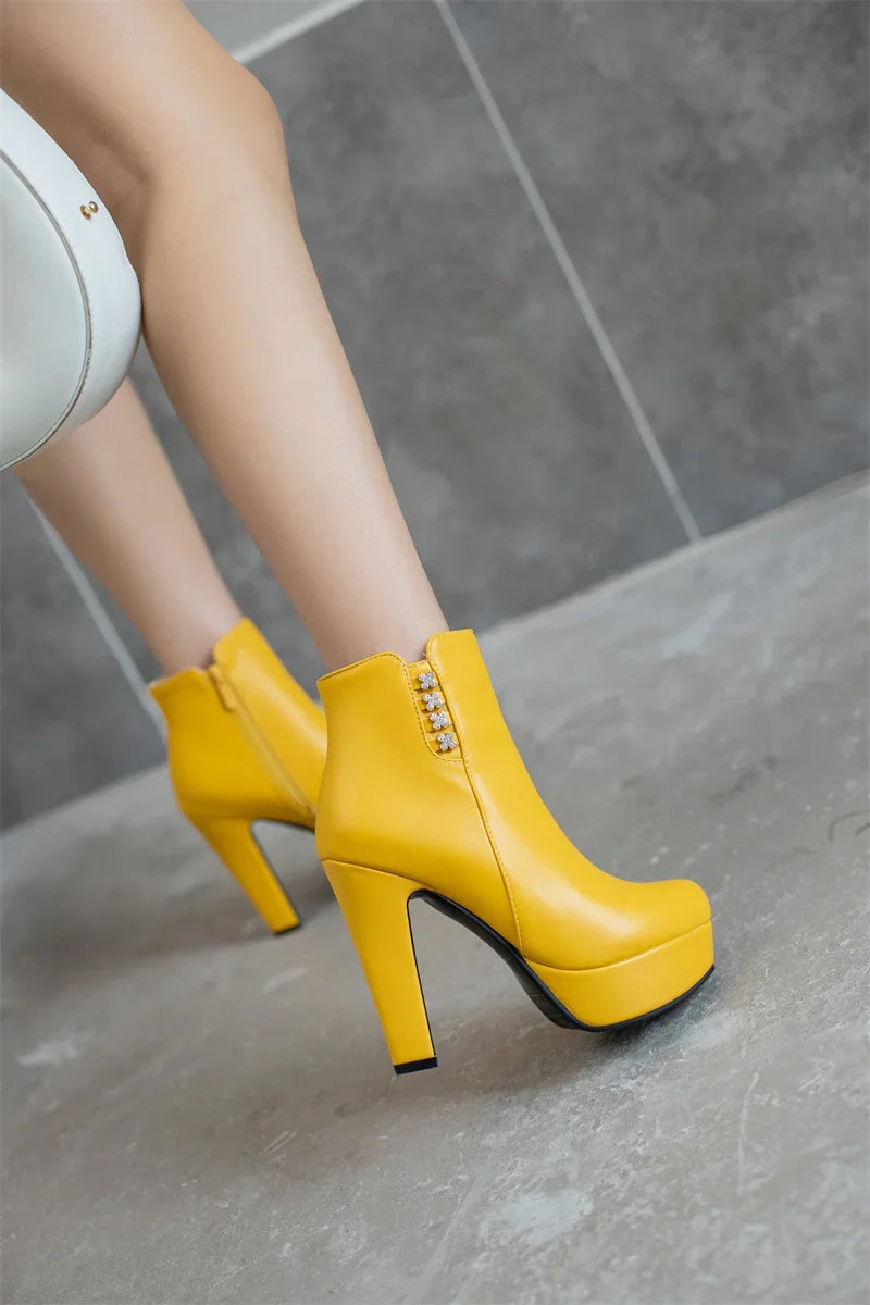 Bottines Femme Cristal Fleur Talons Hauts Zip Pour Hiver