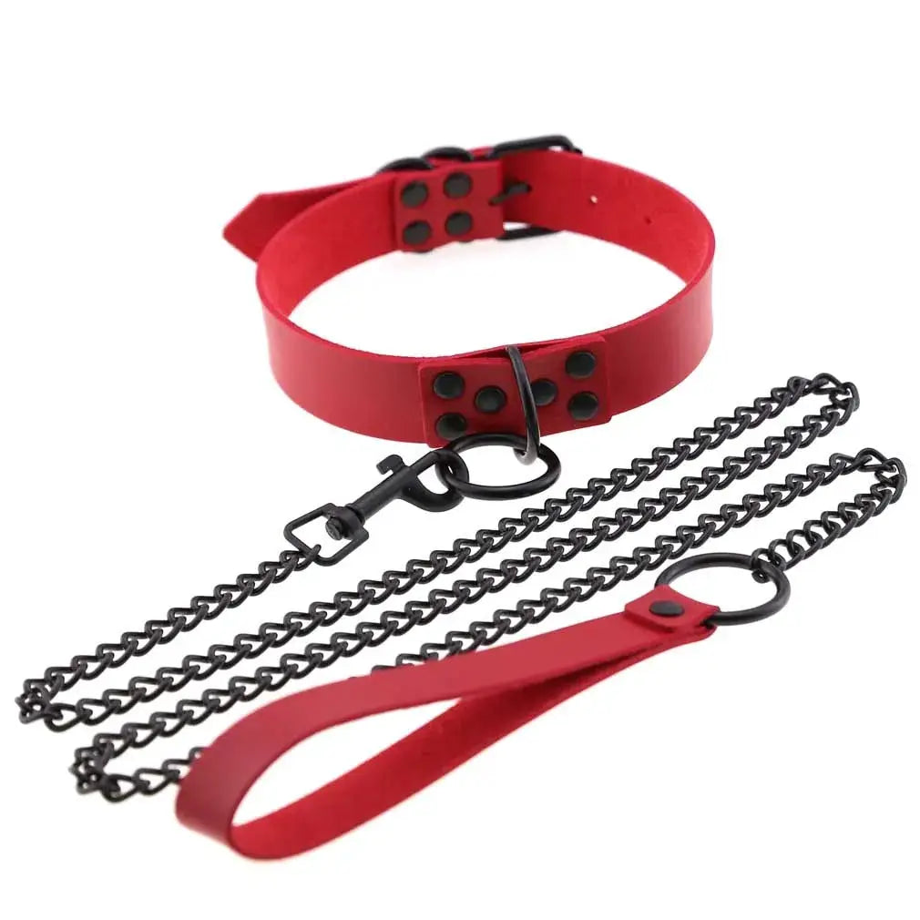 Collier de laisse en cuir synthétique style gothique punk – Decopunk