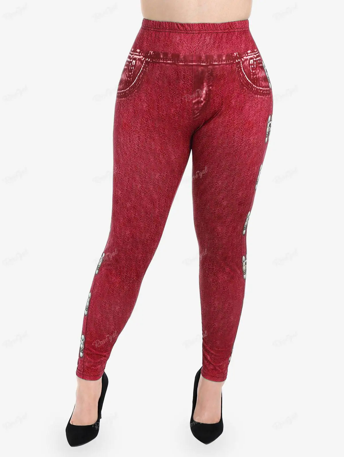 Legging Gothique Grande Taille 5XL Imprimé Boucles Zip 3D Rose Gal