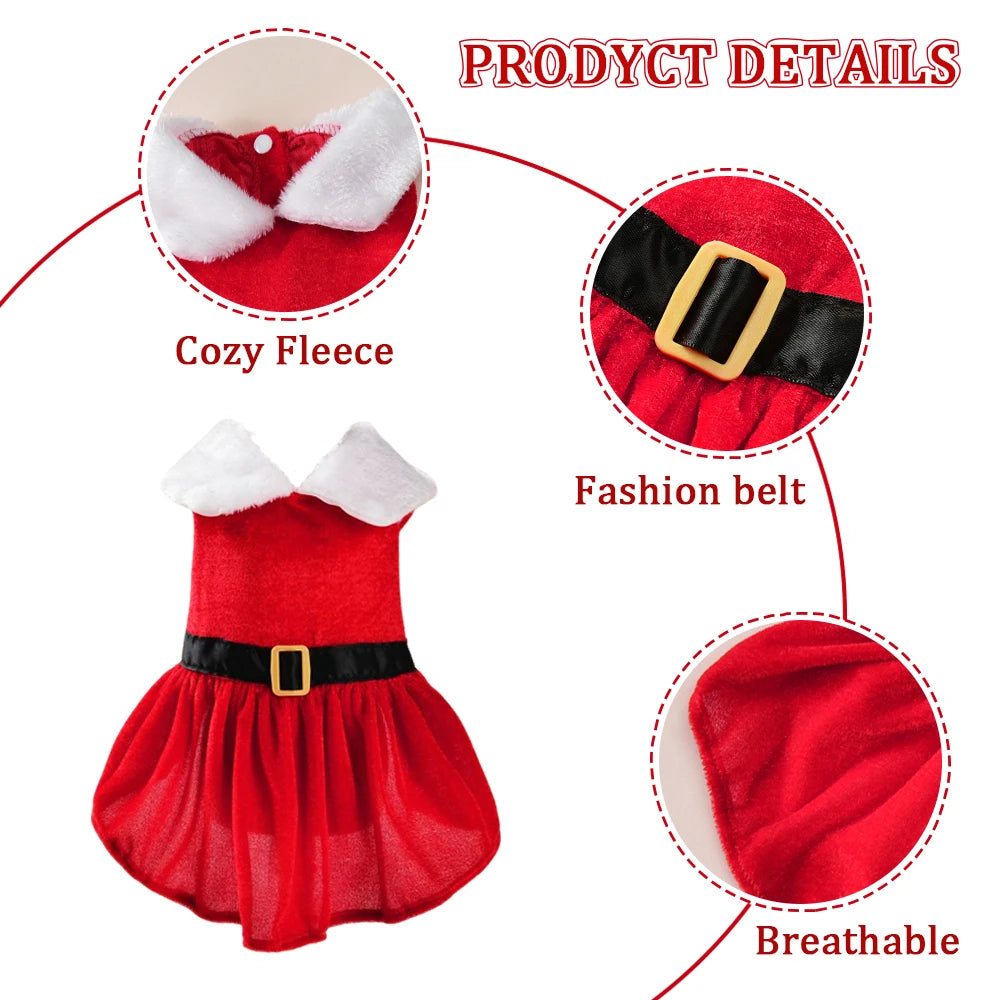 Robe Noël Rouge Avec Ceinture Noire Pour Petit Chien Et Chat