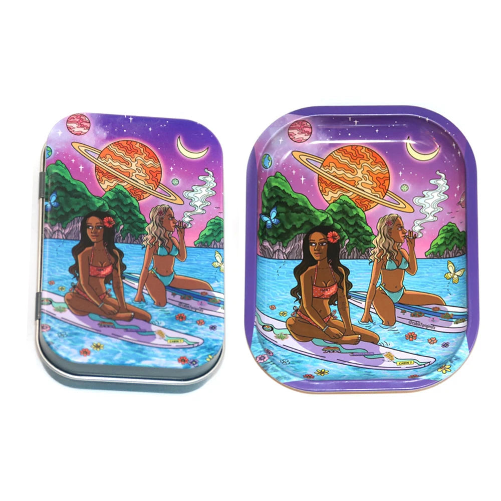 Rolling Tray 18x14 cm Tinplate For Tobacco 2 Pieces