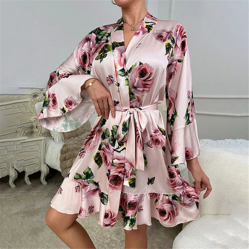 Léa's Secrets Floral Print Satin Kimono Dress