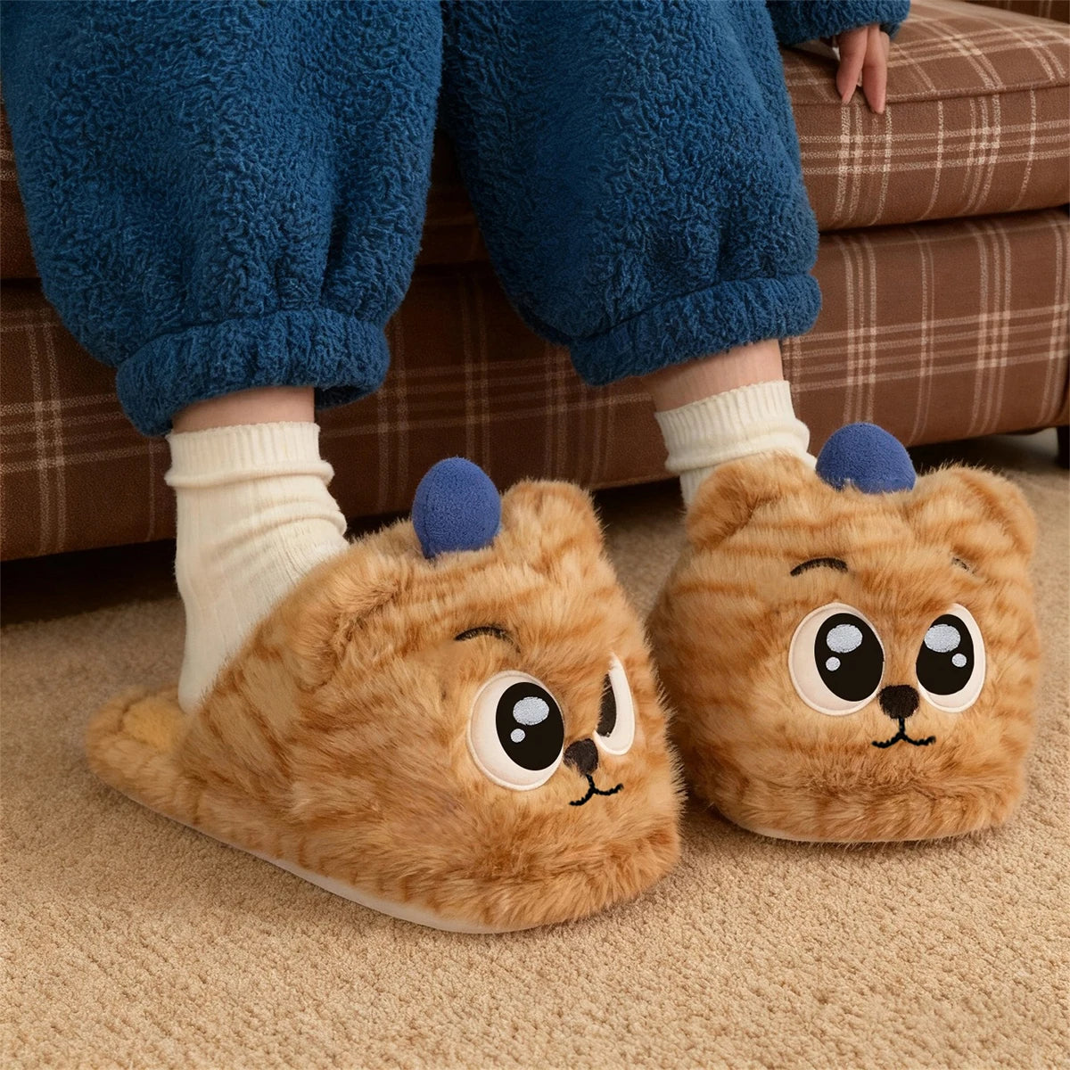 Lucky Bean Pantoufles en Coton Unisexe Antidérapantes Semelles Épaisses