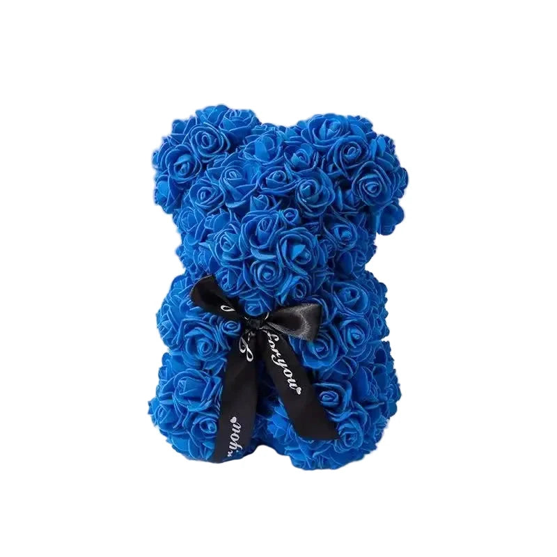 Ourson en roses éternelles avec boîte – 25 cm