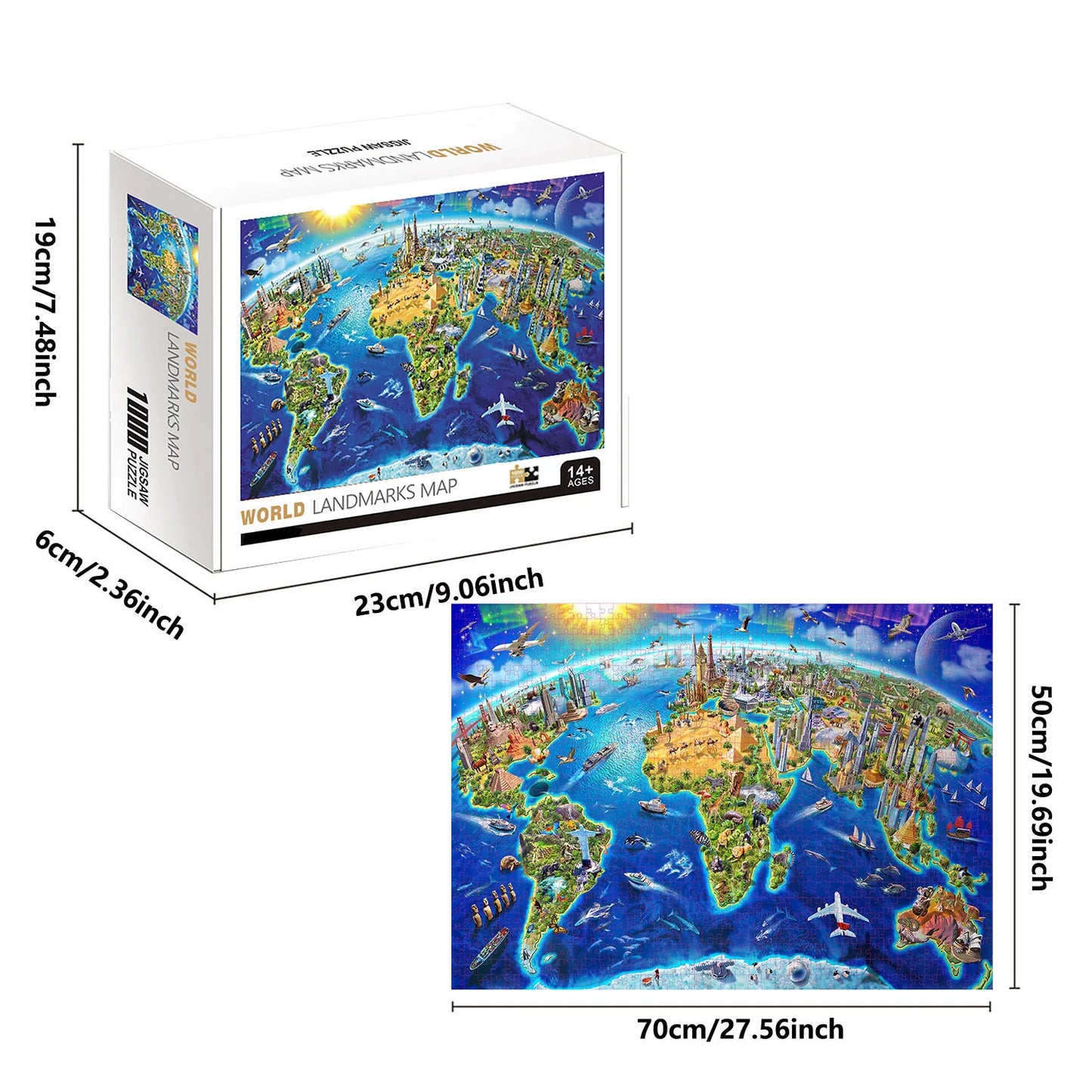 Songyi Puzzle 1000 Pièces Carte Monde Monuments Célèbres Pour Adultes Et Enfants À Partir De 14 Ans by LSDLBoutique.ch