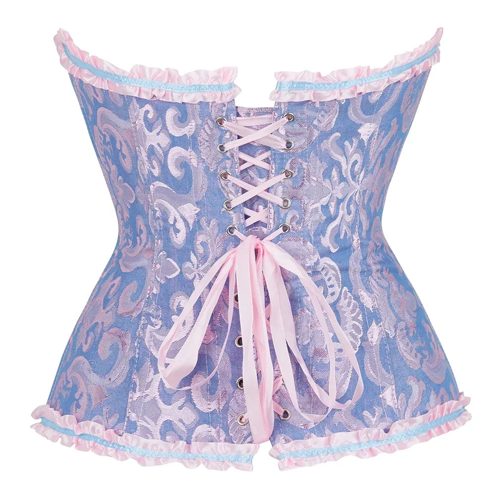 Corselet jacquard floral victorien – Fermeture busc devant