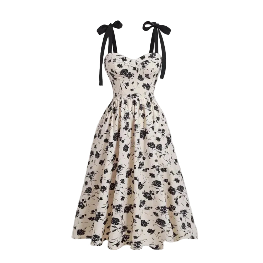 Robe mi-mollet bretelles fines imprimé floral