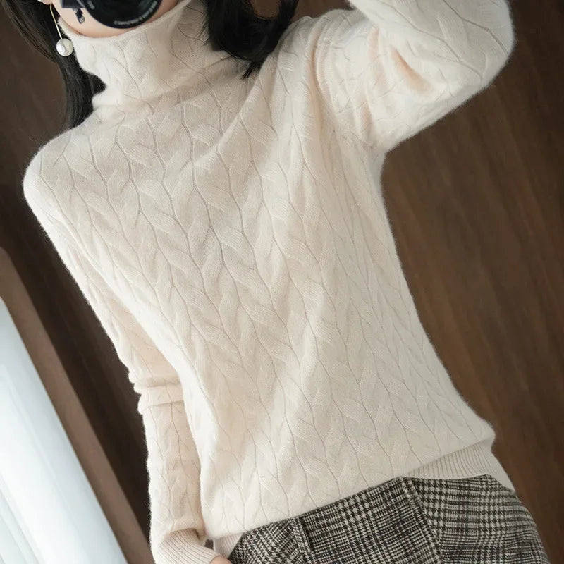 Pull Femme Hiver Laine Torsadée Col Montant by LSDLBoutique.ch