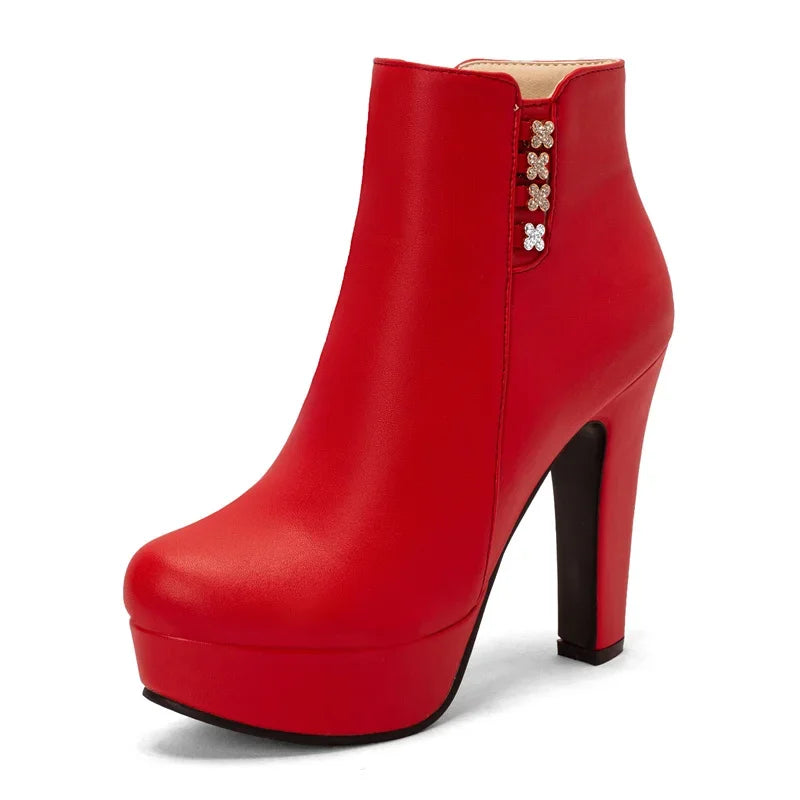 Bottines Femme Cristal Fleur Talons Hauts Zip Pour Hiver