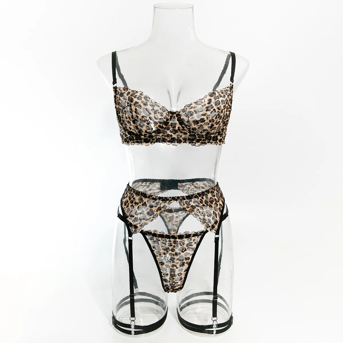 Krasapt 4-Piece Leopard Print Lingerie Set