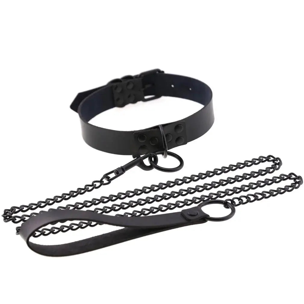 Collier de laisse en cuir synthétique style gothique punk – Decopunk