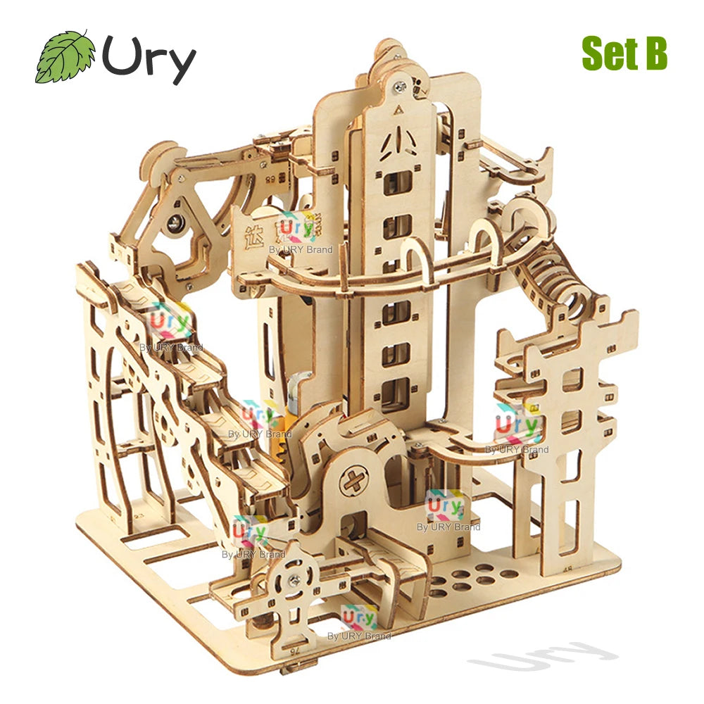 Ury – puzzle 3D en bois, dispositif de piste de catapulte électrique, ensemble de course en marbre, modèle mécanique, labyrinthe scientifique, assemblage de 7 boules, cadeau pour enfants by LSDLBoutique.ch