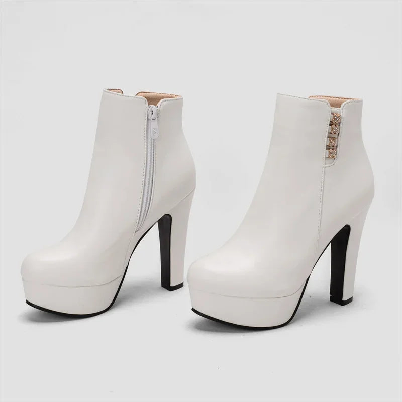 Bottines Femme Cristal Fleur Talons Hauts Zip Pour Hiver