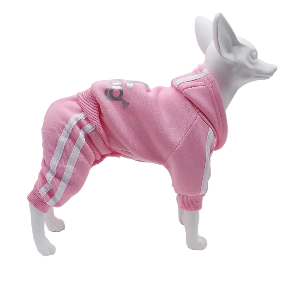 Adidog Combinaison Chien Rouge Bandes Blanches Sport
