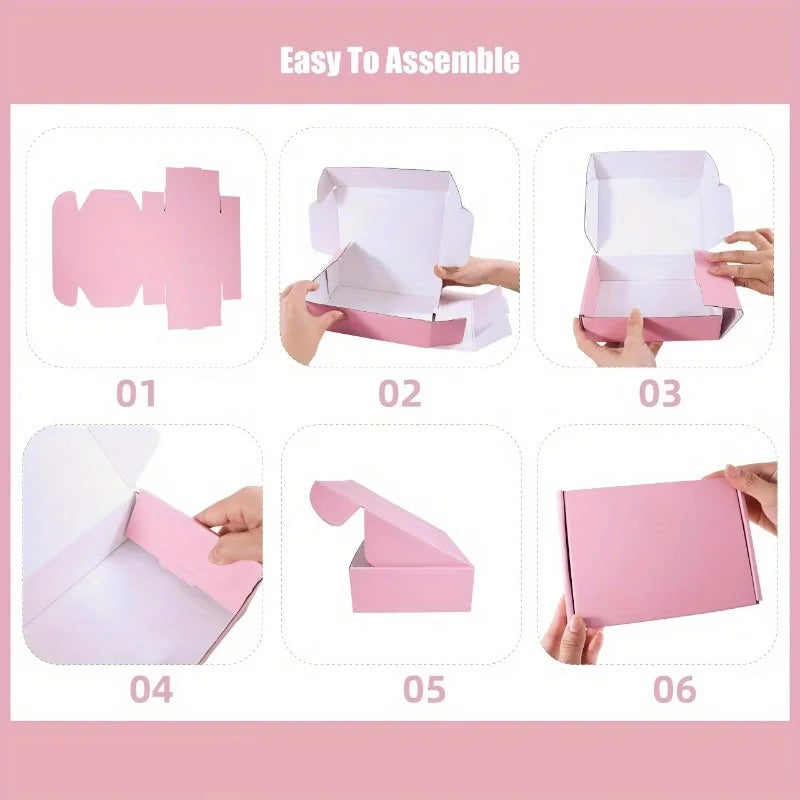 Pink Corrugated Cardboard Shipping Boxes, 10 Pieces