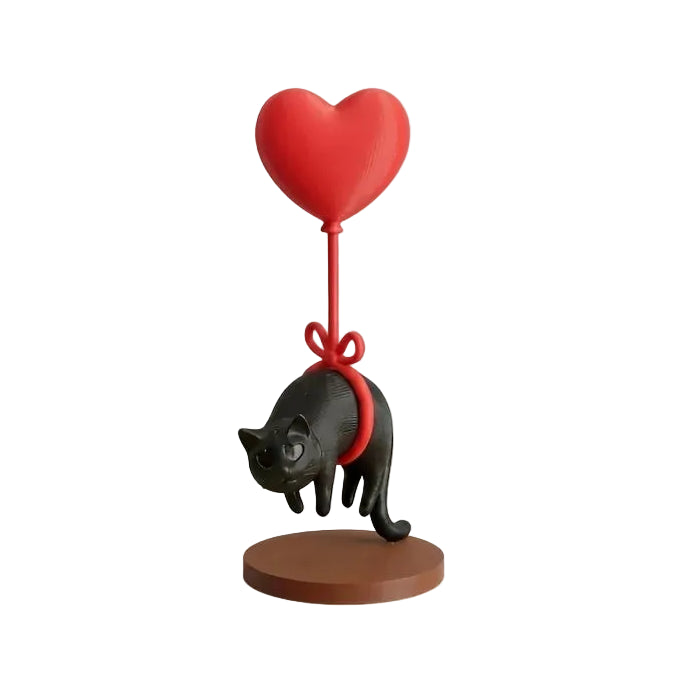 Figurine chat flottant avec ballon coeur – Décoration romantique de bureau et maison