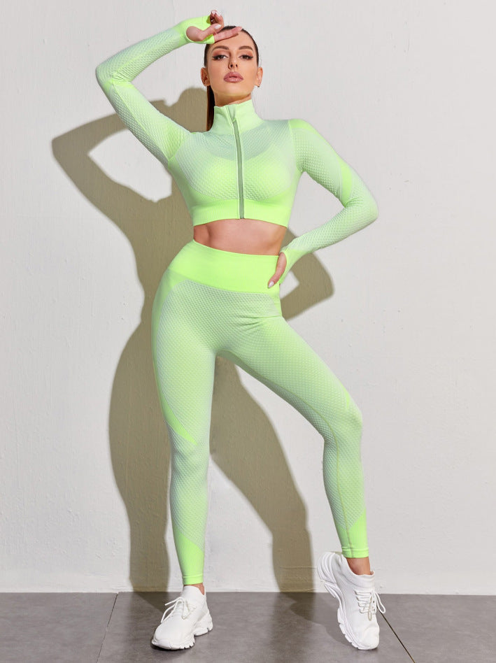 Ensemble Yoga Sans Couture Femme Haut Court Leggings Taille Haute Bleu