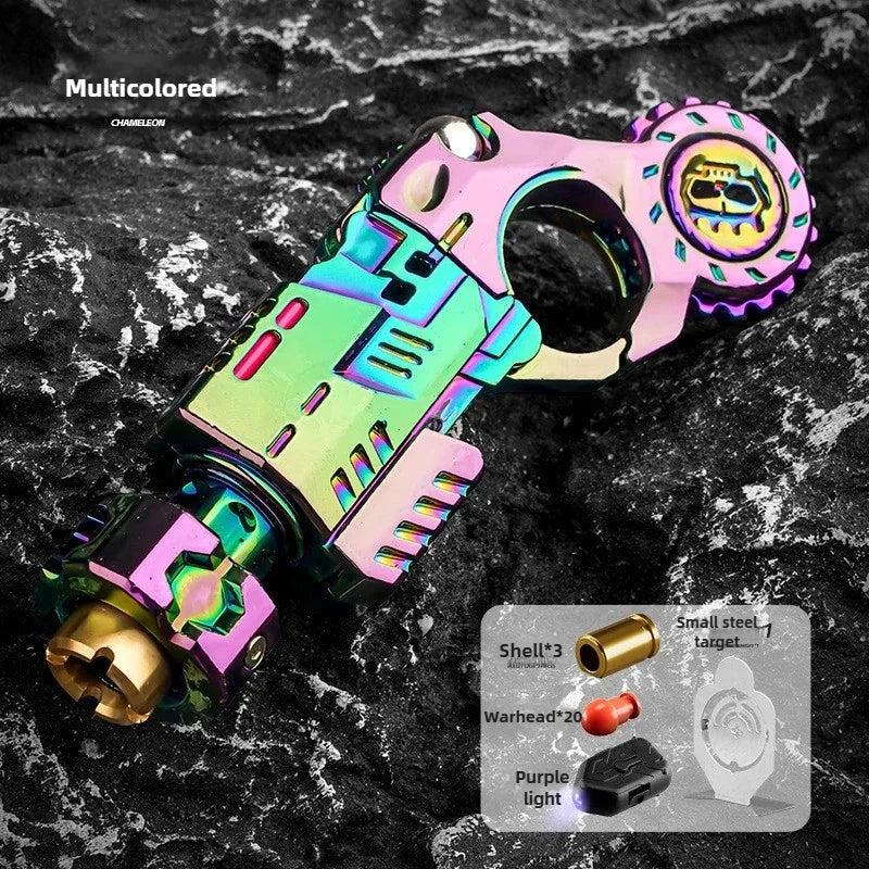 Pistolet jouet en alliage irisé multicolore avec éjection de douilles et toupie intégrée, style futuriste