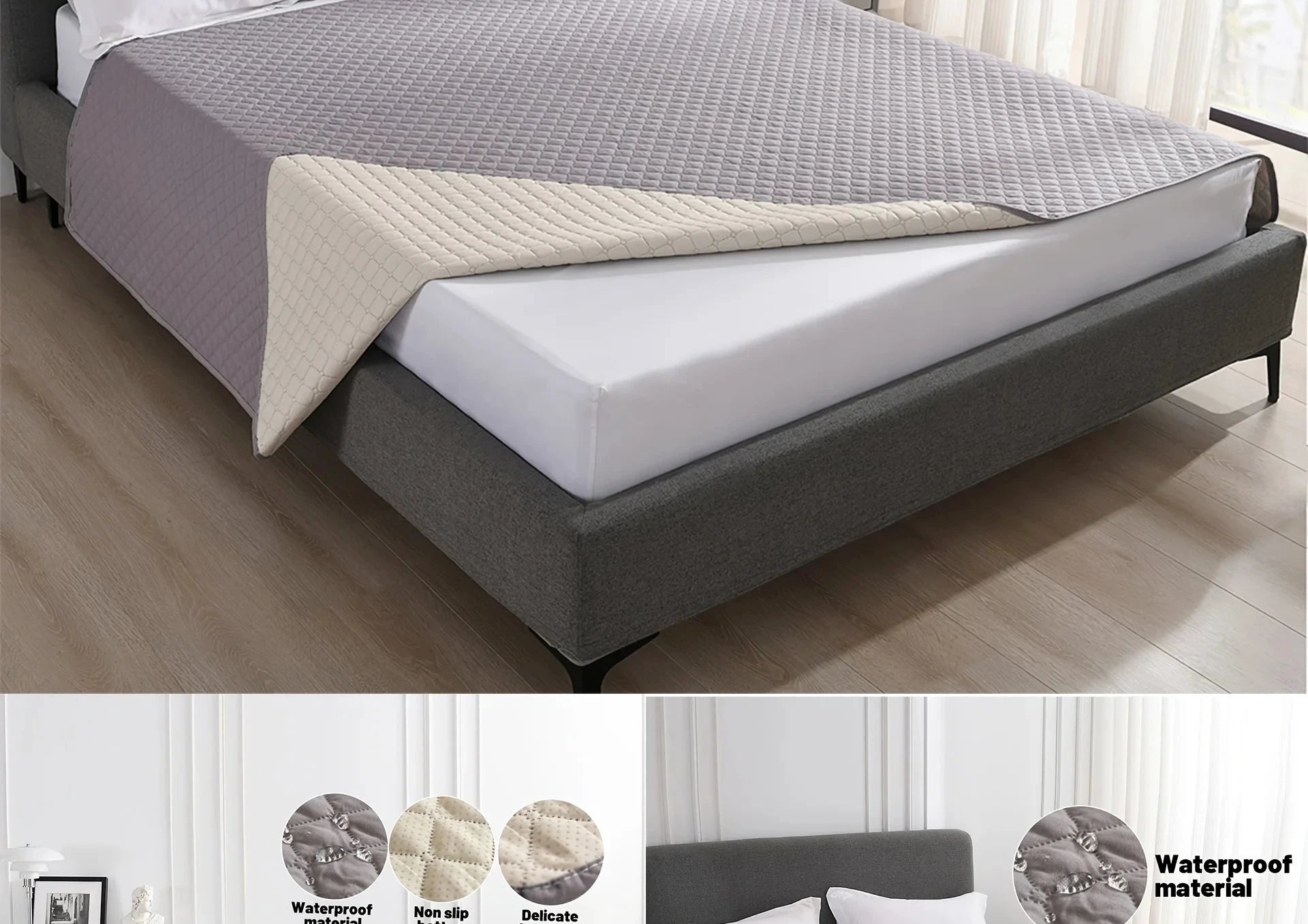 Housse De Lit Chien Anti-Fuite Antidérapante Imperméable Gris