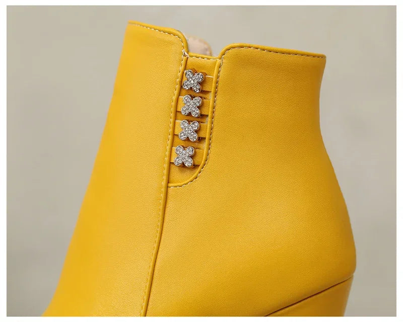 Bottines Femme Cristal Fleur Talons Hauts Zip Pour Hiver