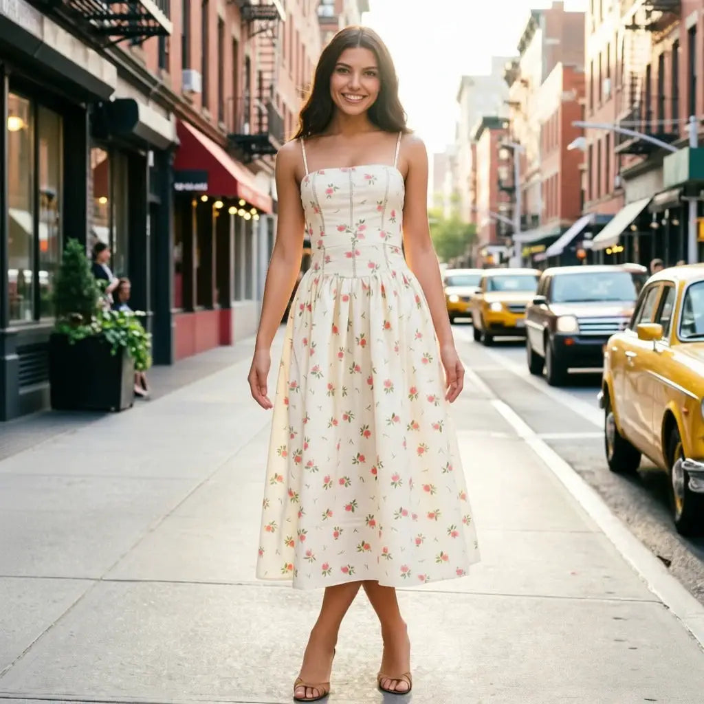 Robe Maxi Imprimée Fleurie Bretelles Spaghetti