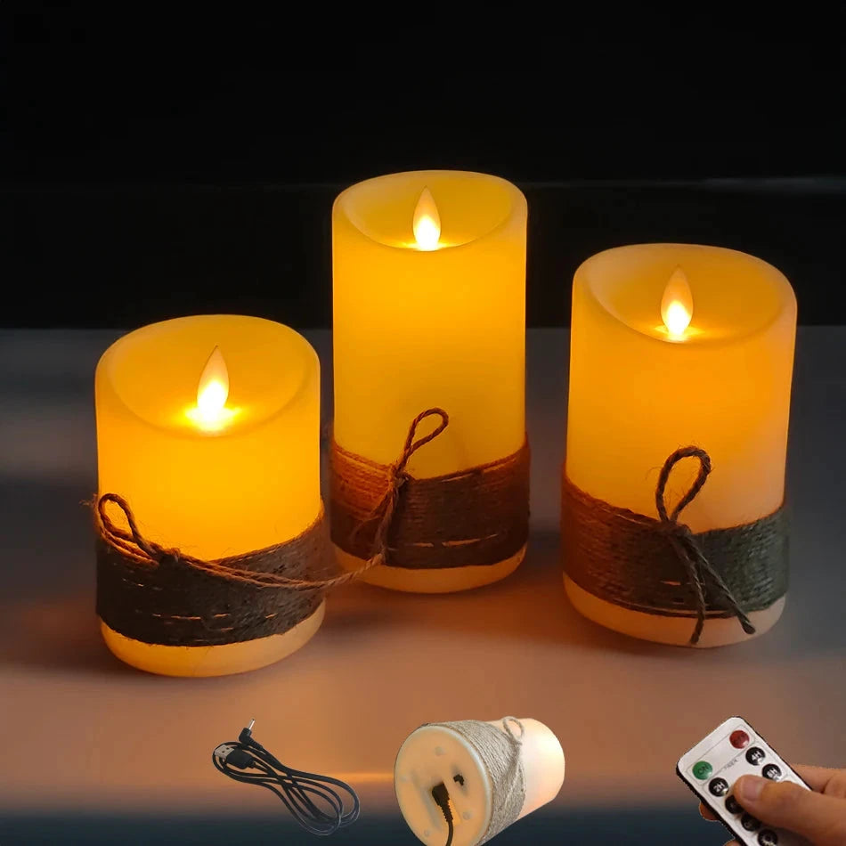 Bougies LED Sans Flamme USB Télécommande Ensemble 3 Pièces