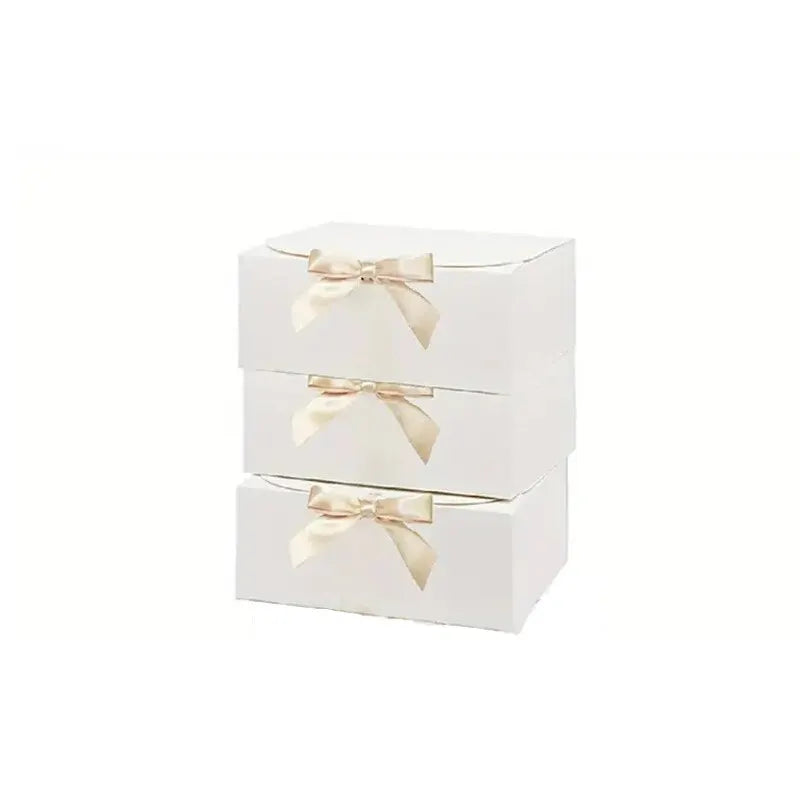 Large White Cardboard Box with Bow, Set of 3 Pieces