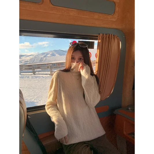 Pull Femme Cachemire Laine Mélangée Col Haut Épais by LSDLBoutique.ch