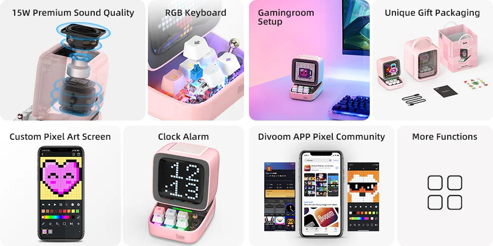 Divoom Ditoo Pro Haut Parleur Portable Pixel Art LED Rose