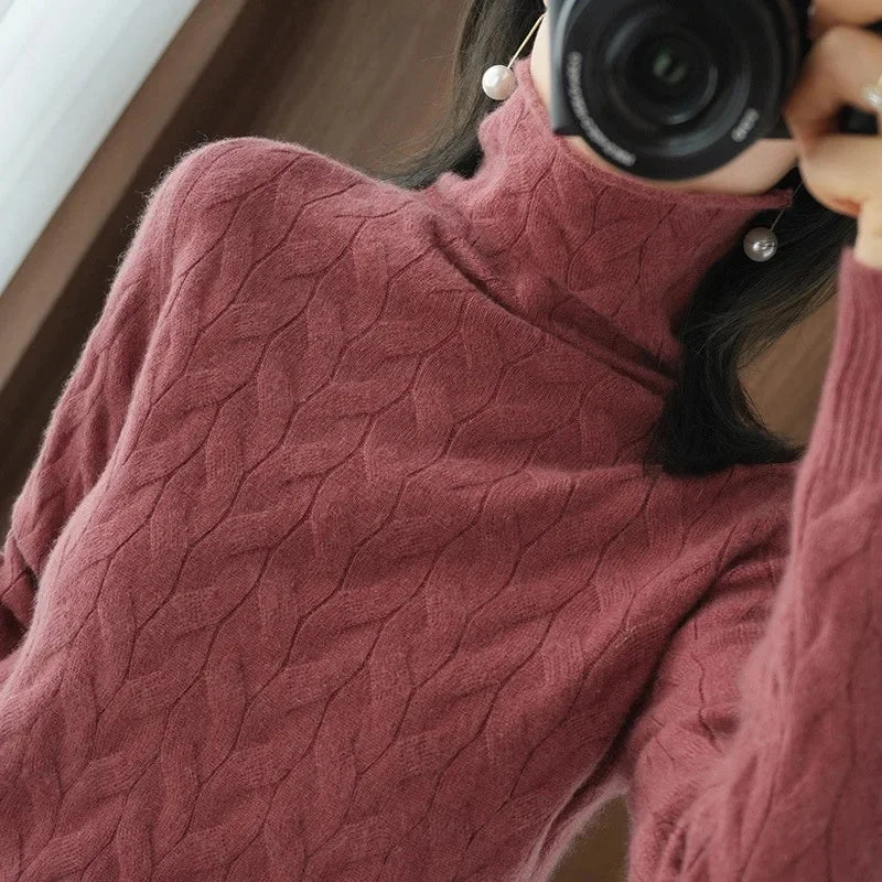 Pull Femme Hiver Laine Torsadée Col Montant by LSDLBoutique.ch