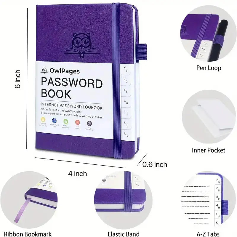 Passwortbuch mit Hardcover-Einband und alphabetischen Registern