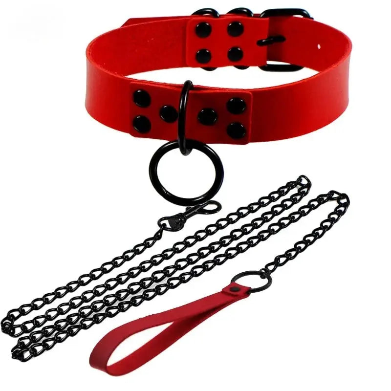 Collier de laisse en cuir synthétique style gothique punk – Decopunk