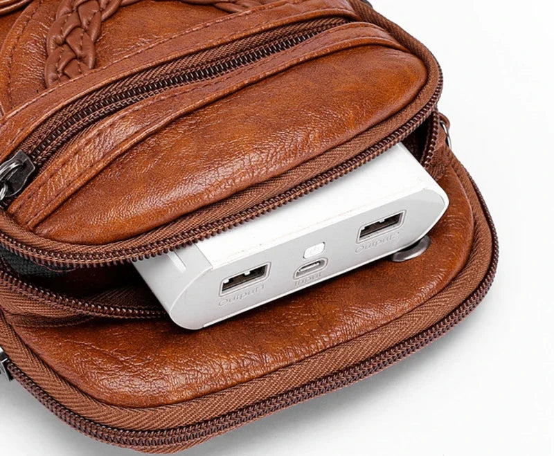 Sac Bandoulière Multifonctionnel Cuir PU Brun Vintage Pour Femmes