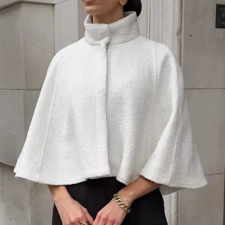 Weiße Wollcape-Jacke mit Reißverschluss