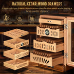 Cigar Humidor Cabinet,Desktop Humidor,with 4 Spanish Cedar Wood Shelves, 2 Humidifiers,Digital Hygrometer Thermometer and Drawer
