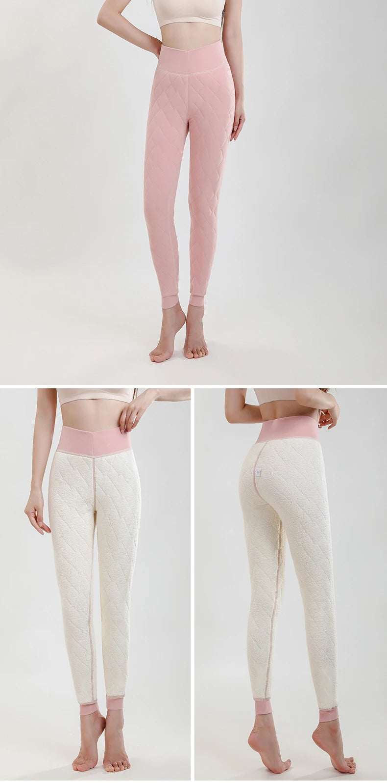 Legging Velours Taille Haute Femme Rose Doublé Polaire Chaud Hiver