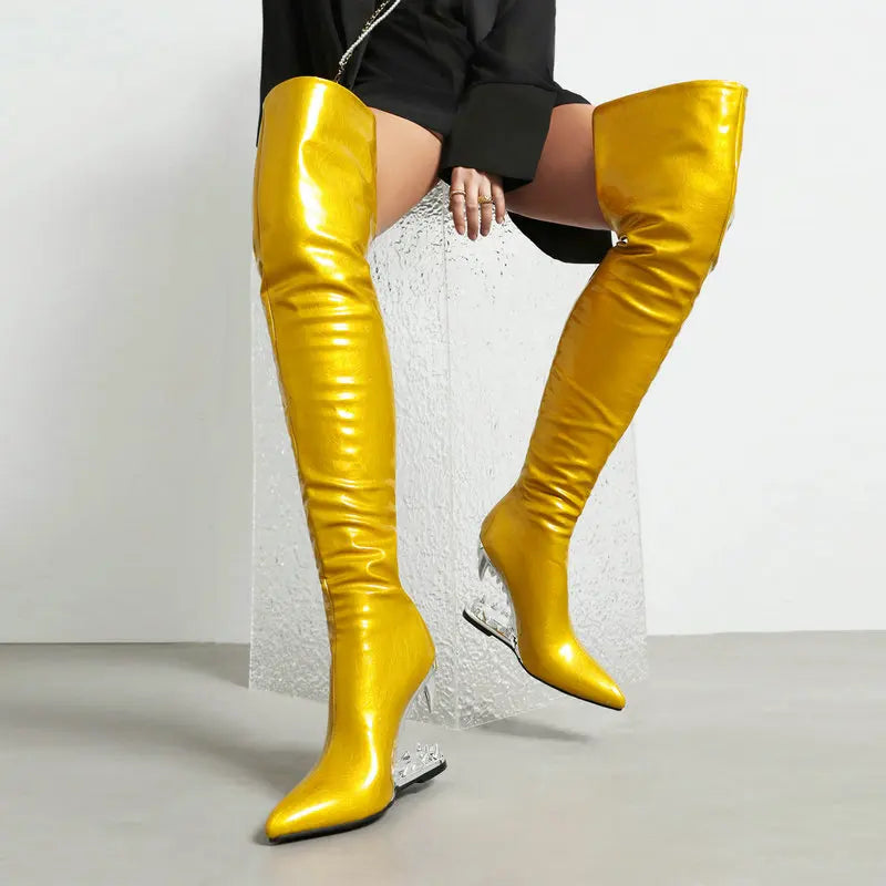 Cuissardes Femme Hautes Au Dessus Du Genou Mollets Larges Dents Tigre Requin