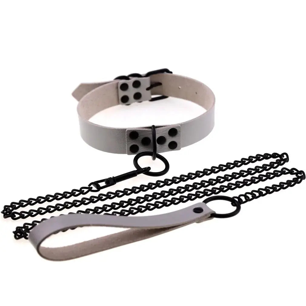Collier de laisse en cuir synthétique style gothique punk – Decopunk