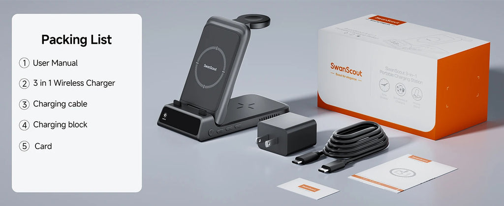 SwanScout 703A Chargeur Sans Fil MultiAppareils iPhone Apple Watch AirPods