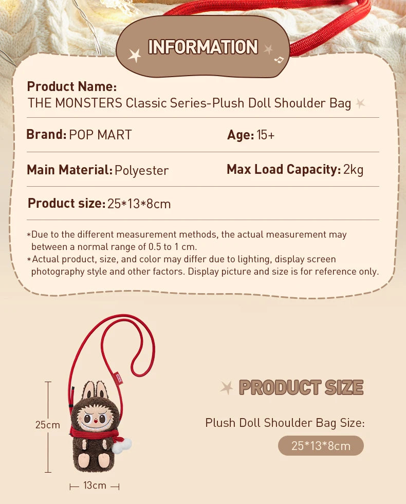 POP MART – figurine de dessin animé LABUBU The Monsters, série classique, poupée en peluche, sac à bandoulière, boîte aveugle, Collection d'ornements, cadeaux de noël