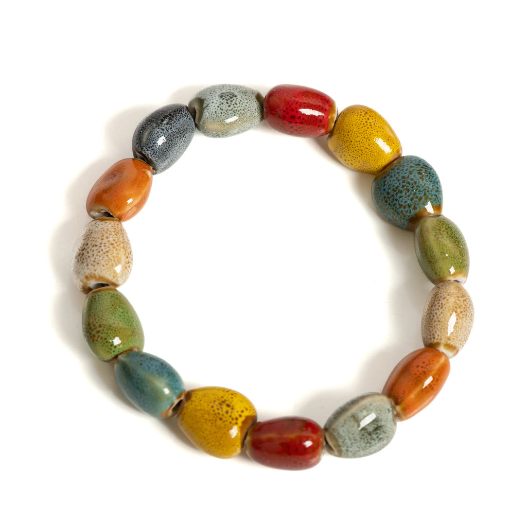 Bracelet de perles en céramique – Motifs étoile de mer et coquillage – Boho Plage