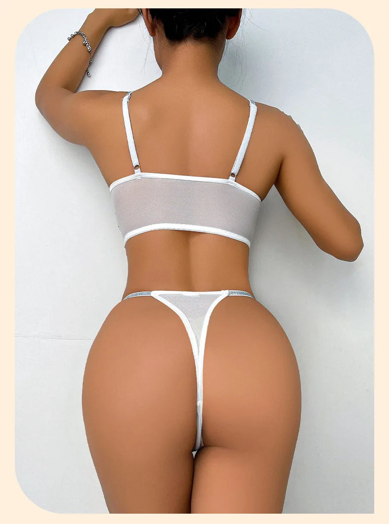 Les Secrets de Léa Ensemble Soutien-Gorge Transparent Maille Fleurie Dos Nu