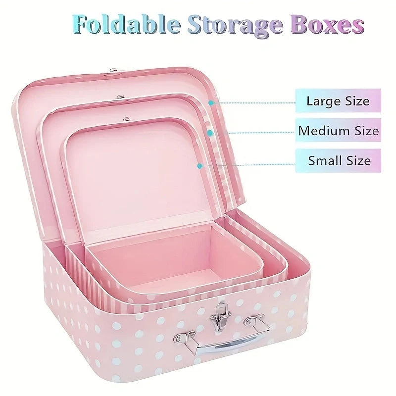 Vintage Geschenkbox aus Karton mit Polka-Dots und Streifen, 3-teilig