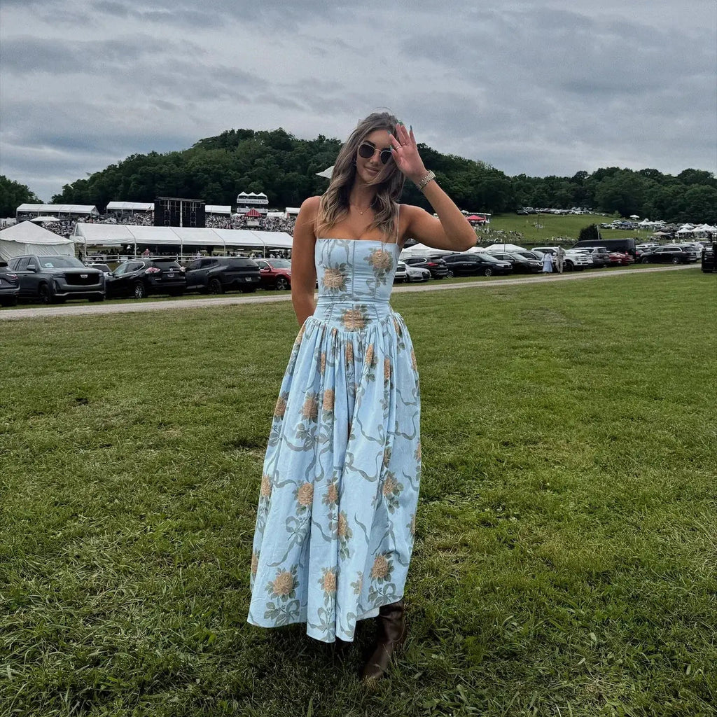 Robe Maxi Imprimée Fleurie Bretelles Spaghetti