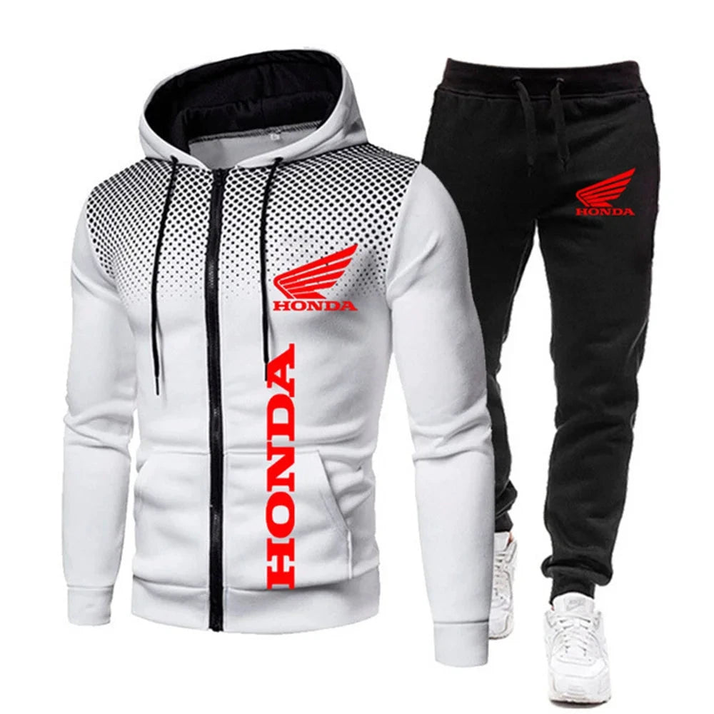 Honda Sweat à Capuche Zip Pois Homme Décontracté Noir