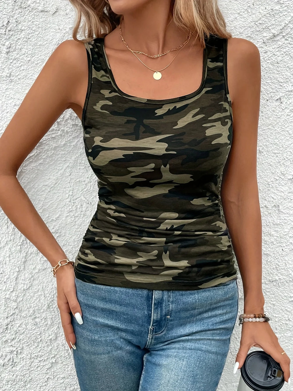 Gilet Tricot Camouflage Imprimé Léger Été Décontracté