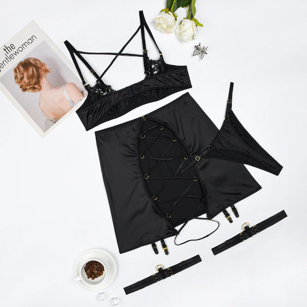 Ellolace Red Lace Push-Up Criss-Cross Bra Lingerie Set